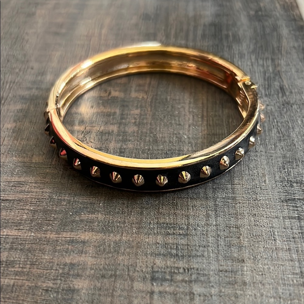 Gold and Black Studded Bangle Bracelet OS